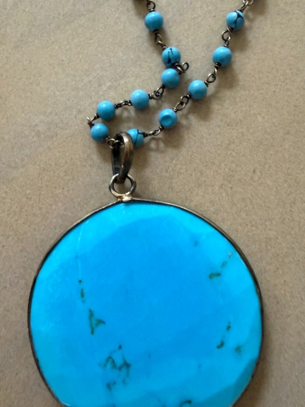 Chan Luu Boho Necklace Turquoise Stone Beads and Turquoise Stone Cabochona